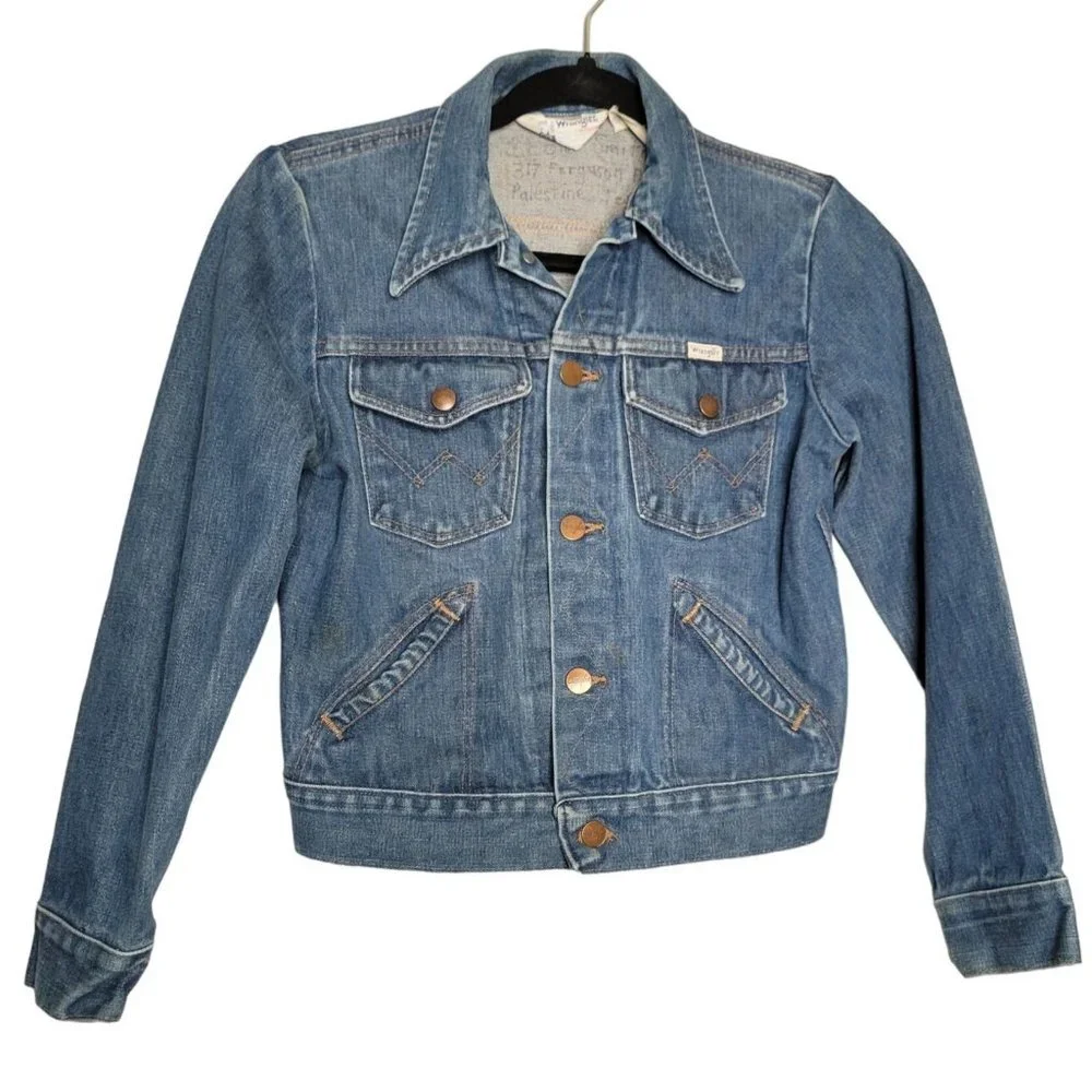 Vintage‎ Retro Kids Wrangler No Fault Denim Jacket Blue Sanforized Western USA